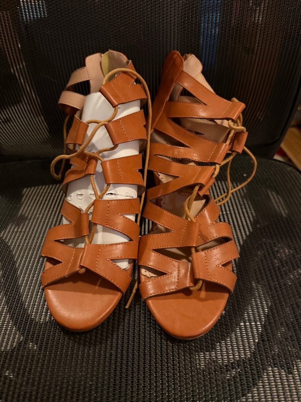 Restricted Brown Lace-Up Gladiator Sandals